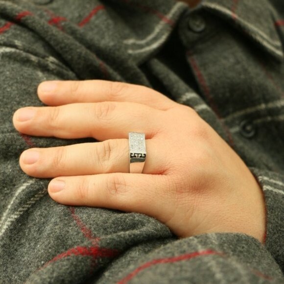 Sterling Silver Men's Ring With White Cubic Zircon - Picture 2 of 10